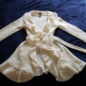Joyce Leslie Ivory Wool Ruffle Cardigan